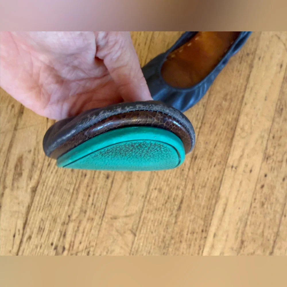 Tieks 100% leather California navy ballet flats teal sole foldable - Picture 15 of 16